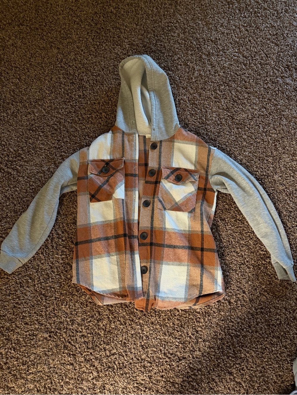 Ultra Flirt Rust and Cream Plaid Button Up Sweater